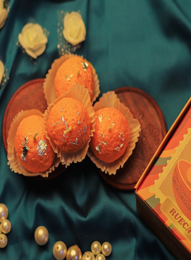 RUECA Motichoor Ladoo Candles for Diwali Gifting | Natural Soy Wax Scented Laddoo Candle for Home and Pooja Decoration Pack of 4 | Festival Gift Pack. - Image 3